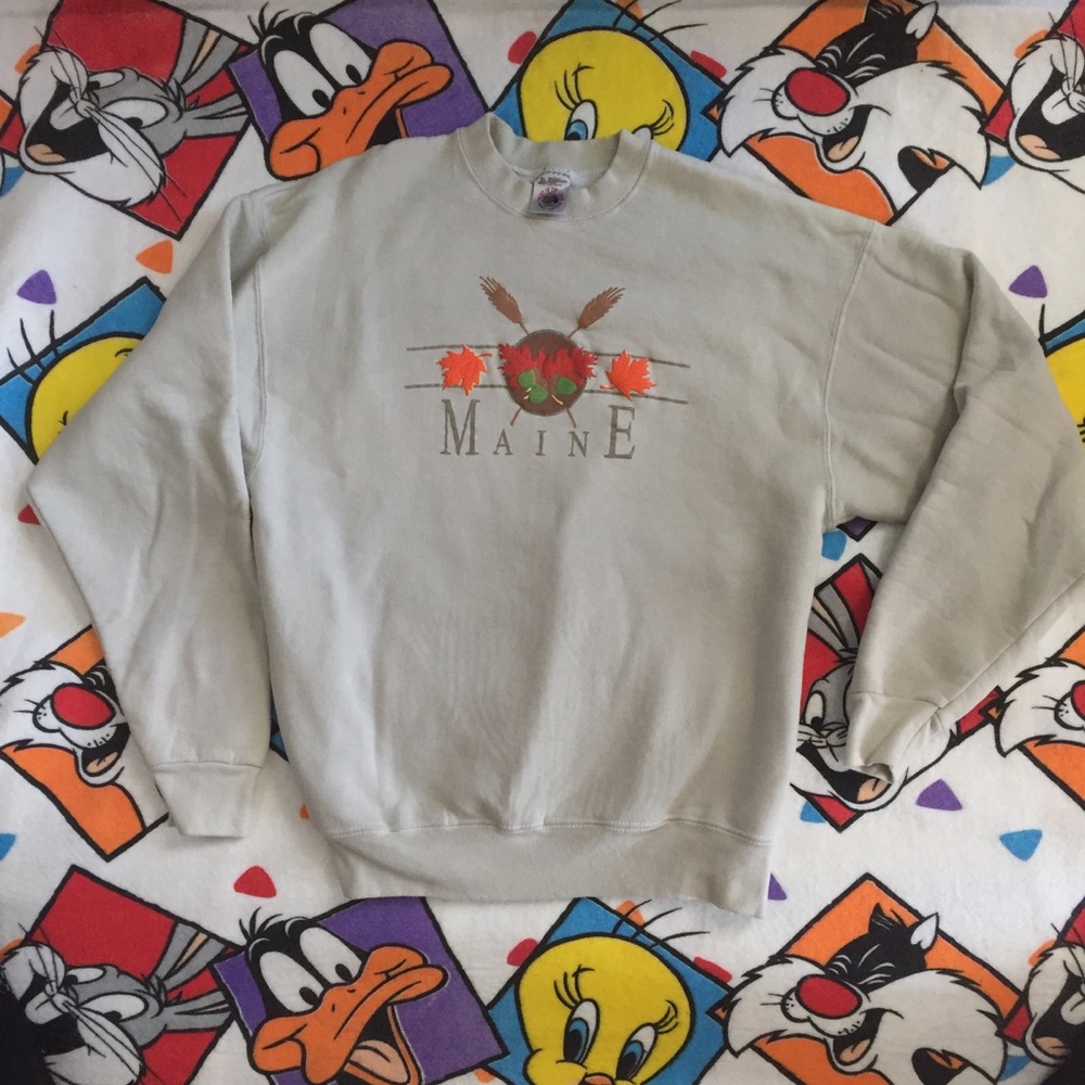 Vintage Maine XL Fall Foliage crew neck Made In Usa
